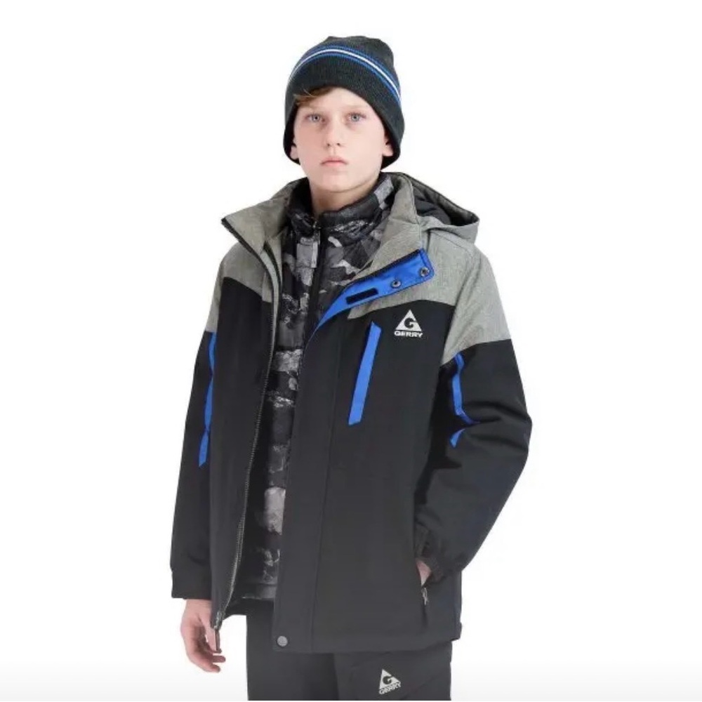 NWT Gerry Black and Gray Kids 3-1 Jacket system with Blue Accents xsmall 5/6